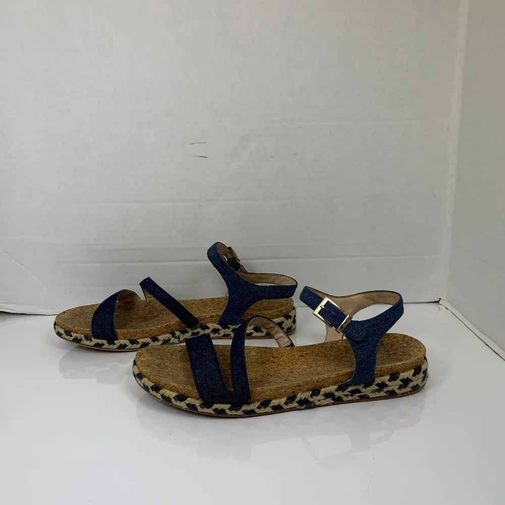 Amelia Grace Women Blue Denim Flat Open Toe Strappy Sandals Size 11 - Picture 4 of 10